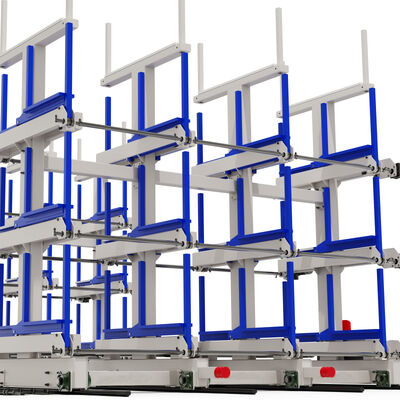 Estanterías voladizas telescópicas móviles eléctricas, sistemas automáticos de carga y descarga para estanterías de almacenamiento de almacén de productos largos